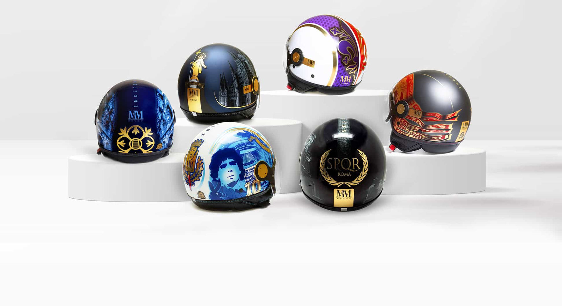 Helme aus der Heimatkollektion von mm independent, die für italienische Großstädte maßgeschneidert wurden